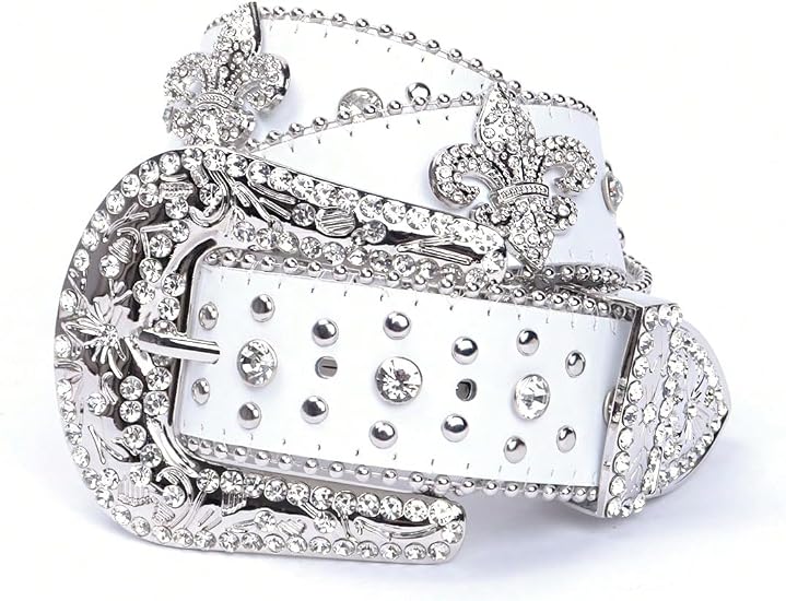 Rhinestone Cross Western Belt - Pearl Edging, Bling Buckle