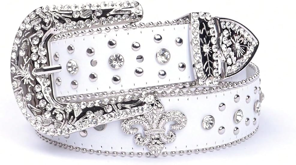 Rhinestone Cross Western Belt - Pearl Edging, Bling Buckle