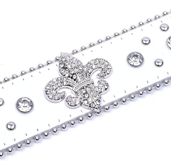 Rhinestone Cross Western Belt - Pearl Edging, Bling Buckle