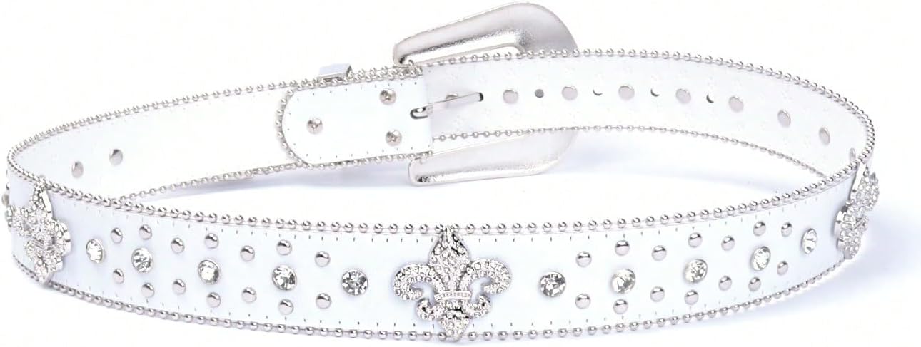Rhinestone Cross Western Belt - Pearl Edging, Bling Buckle