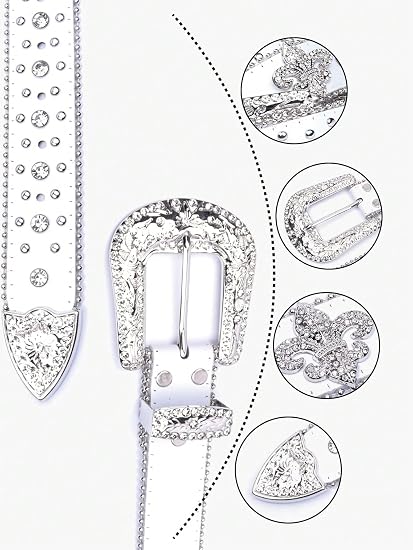 Rhinestone Cross Western Belt - Pearl Edging, Bling Buckle