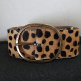 Cheetah Print Hair-On Hide Skinny Belt - Bronze Buckle
