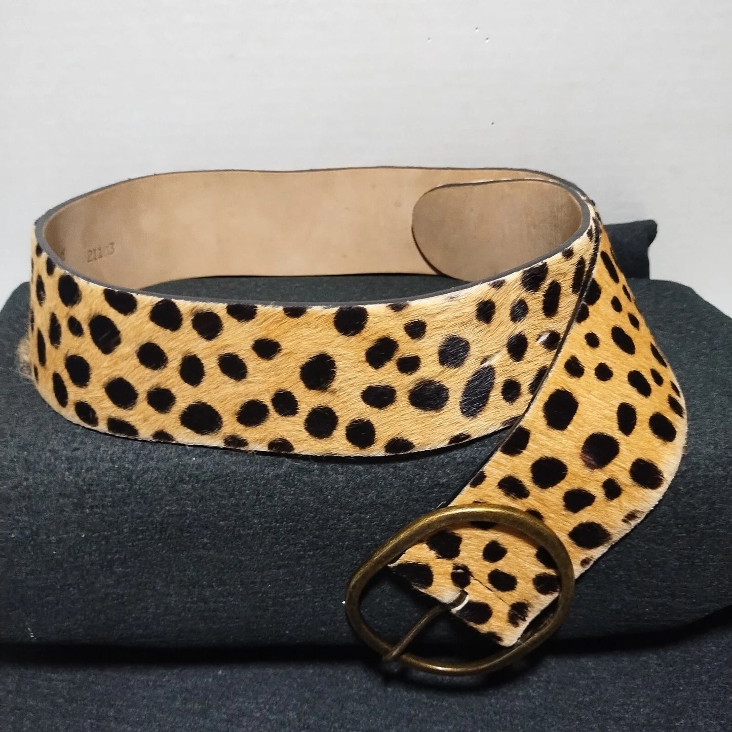 Cheetah Print Hair-On Hide Skinny Belt - Bronze Buckle