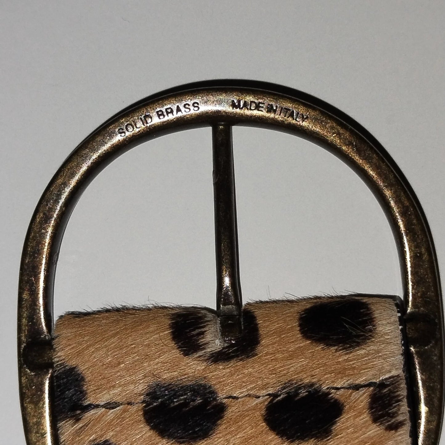 Cheetah Print Hair-On Hide Skinny Belt - Bronze Buckle