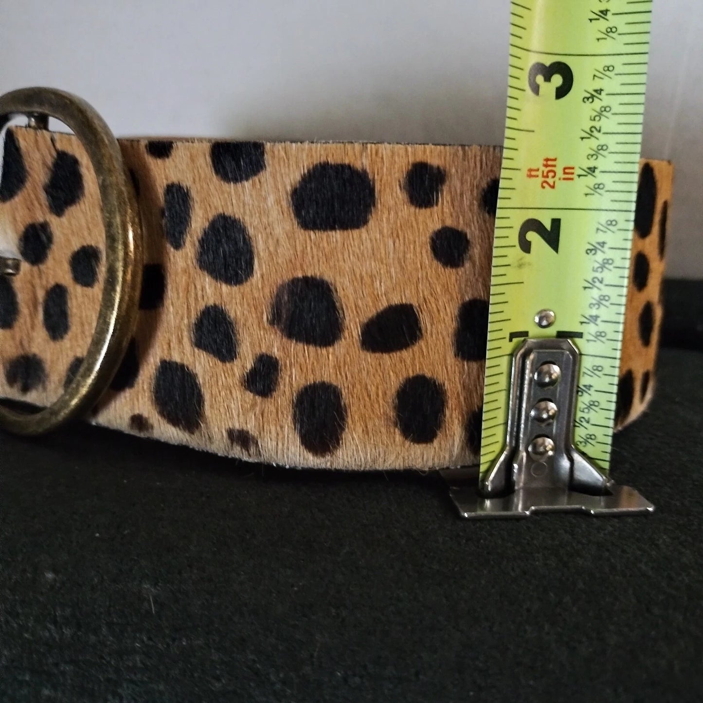 Cheetah Print Hair-On Hide Skinny Belt - Bronze Buckle
