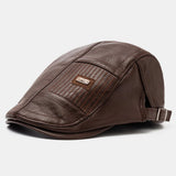 Adjustable Leather Beret Flat Cap - Ivy Newsboy Style