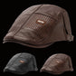 Adjustable Leather Beret Flat Cap - Ivy Newsboy Style