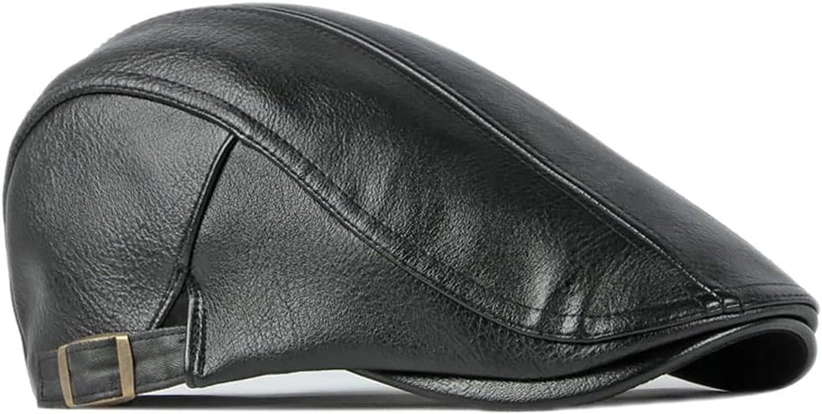 Adjustable Leather Newsboy Flat Cap - Gatsby Driving Style