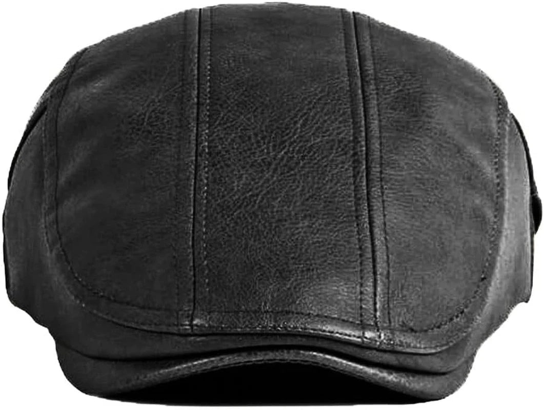 Adjustable Leather Newsboy Flat Cap - Gatsby Driving Style