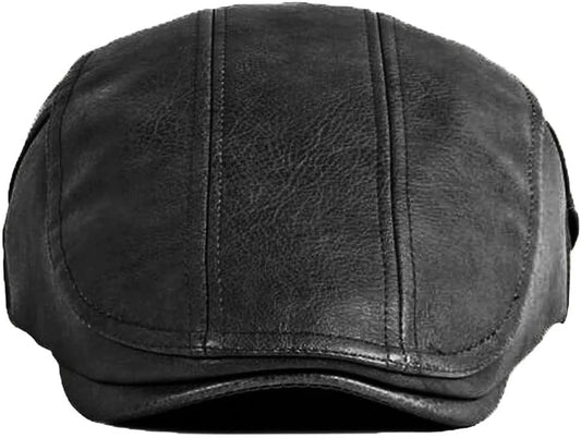 Adjustable Leather Newsboy Flat Cap - Gatsby Driving Style