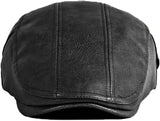 Adjustable Leather Newsboy Flat Cap - Gatsby Driving Style