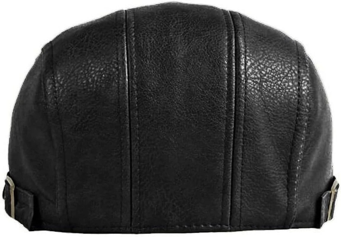 Adjustable Leather Newsboy Flat Cap - Gatsby Driving Style