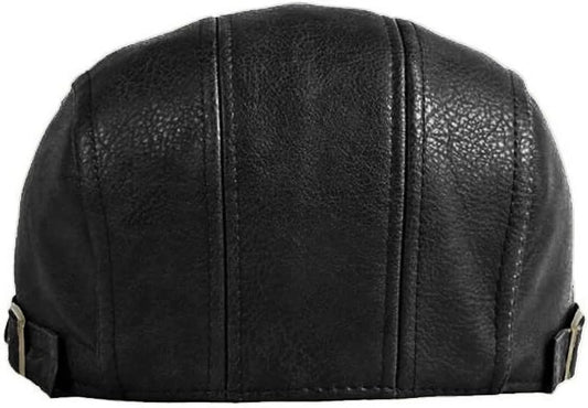 Adjustable Leather Newsboy Flat Cap - Gatsby Driving Style