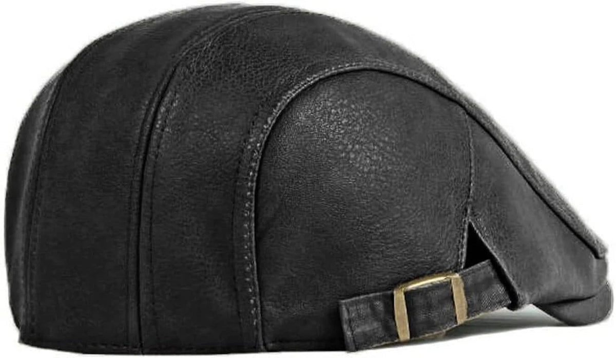 Adjustable Leather Newsboy Flat Cap - Gatsby Driving Style