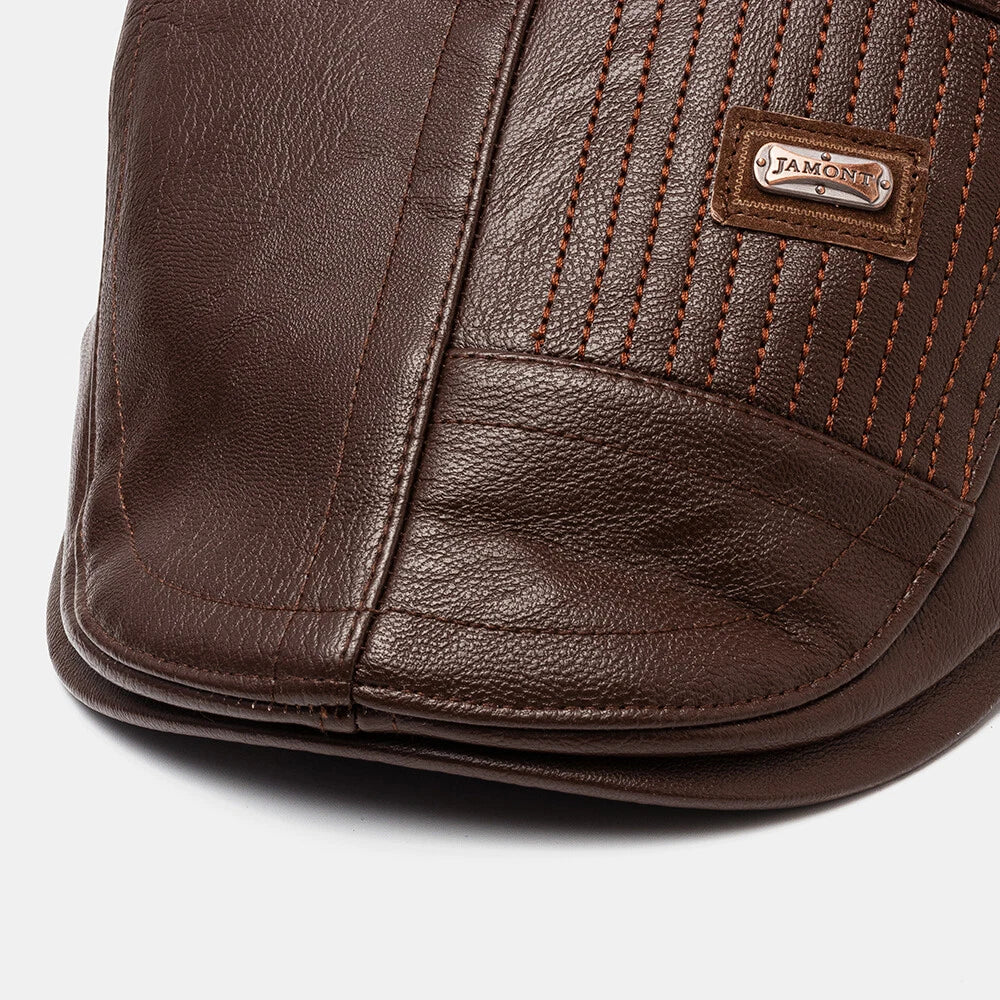 Adjustable Leather Beret Flat Cap - Ivy Newsboy Style