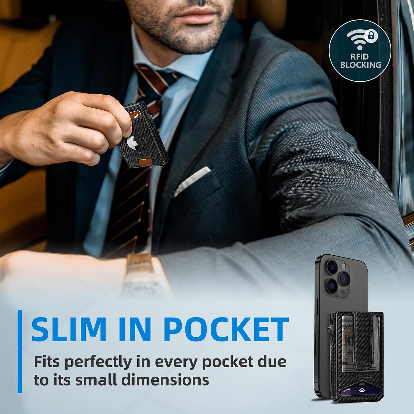 AirTag Compatible Pop-Up Card Holder Wallet for Men