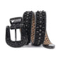All-Black Rhinestone Star Studded Western Belt - Genuine Leather