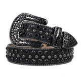 All-Black Rhinestone Star Studded Western Belt - Genuine Leather