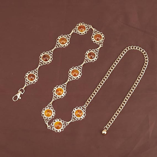 Amber Gemstone Filigree Chain Belt - Vintage Boho Belt