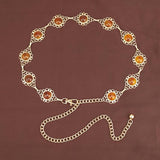 Amber Gemstone Filigree Chain Belt - Vintage Boho Belt