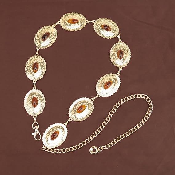 Amber Gemstone Filigree Chain Belt - Wide Vintage Style