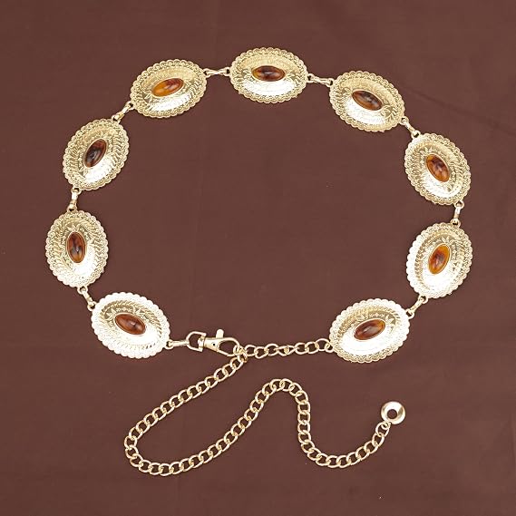 Amber Gemstone Filigree Chain Belt - Wide Vintage Style
