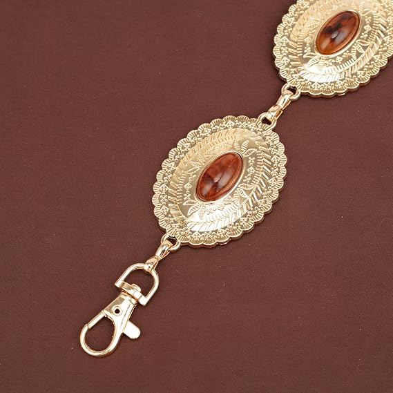 Amber Gemstone Filigree Chain Belt - Wide Vintage Style