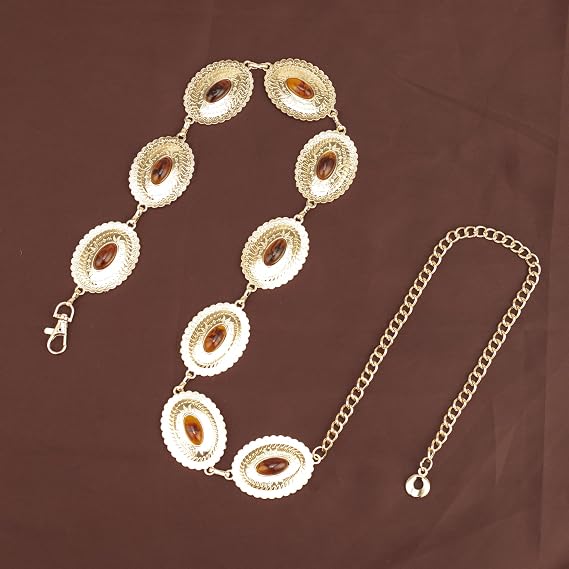 Amber Gemstone Filigree Chain Belt - Wide Vintage Style