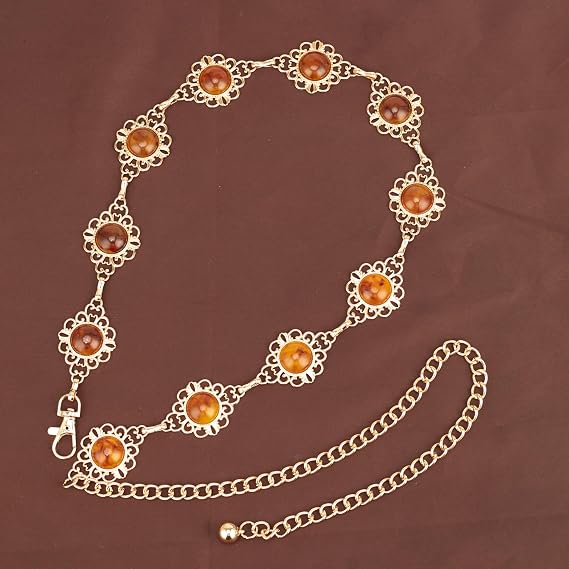 Amber Gemstone Filigree Chain Belt - Vintage Boho Belt