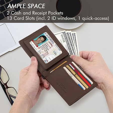 American Flag Full Grain Leather Bifold Wallet with RFID Blocking