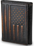 American Flag Full Grain Leather Trifold Wallet with RFID Blocking