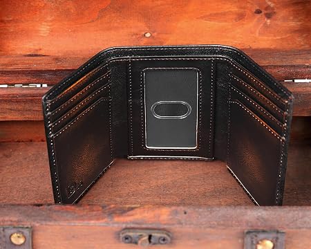American Flag Full Grain Leather Trifold Wallet with RFID Blocking