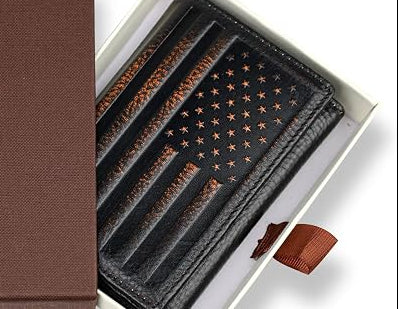 American Flag Full Grain Leather Trifold Wallet with RFID Blocking