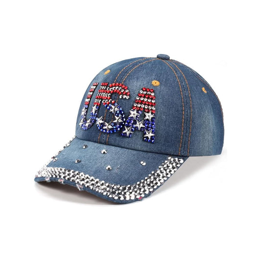 American Flag Rhinestone Baseball Cap – Patriotic Unisex Design
