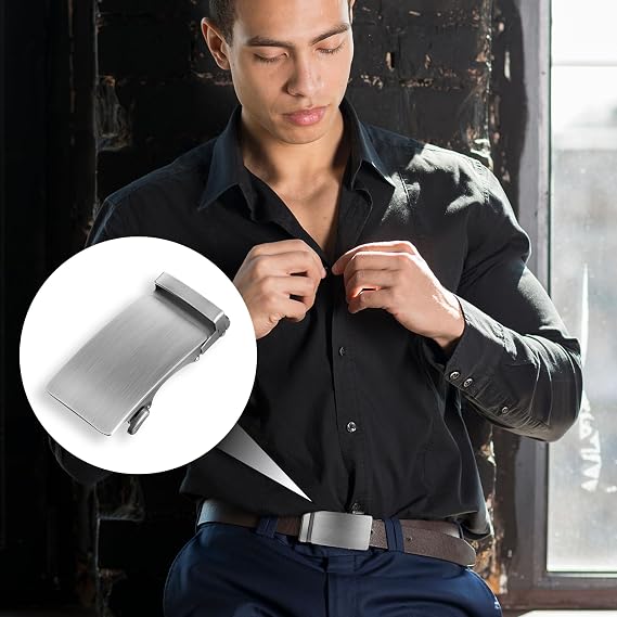 Matte Silver 35mm Ratchet Belt Buckle for Men