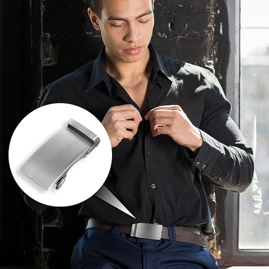 Matte Silver 35mm Ratchet Belt Buckle for Men