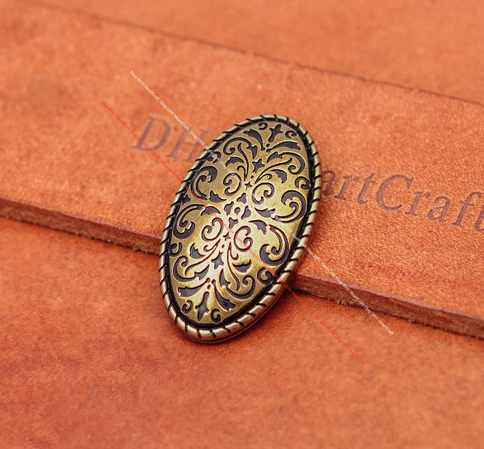 Antique Brass Western Cowboy Floral Belt Buckle 5-Piece Set for 1.5" Belts