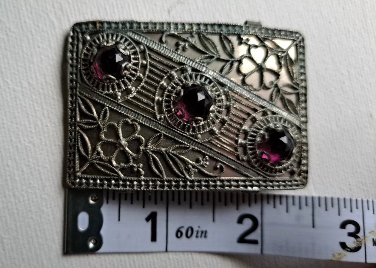 Antique Filigree Ruby Glass Flower Buckle - Statement Piece