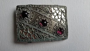 Antique Filigree Ruby Glass Flower Buckle - Statement Piece