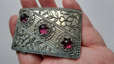 Antique Filigree Ruby Glass Flower Buckle - Statement Piece