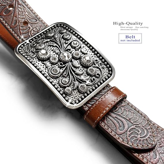 Antique Floral Rope Edge Buckle - Rhinestone Western