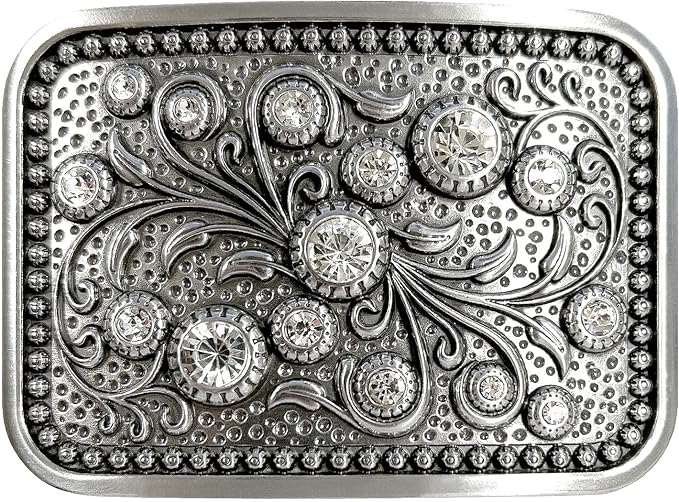Antique Floral Rope Edge Buckle - Rhinestone Western