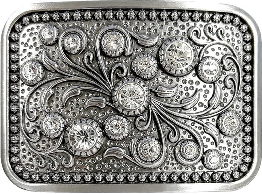 Antique Floral Rope Edge Buckle - Rhinestone Western