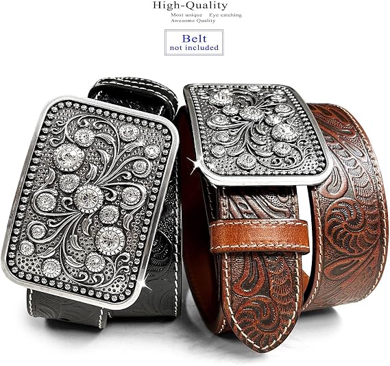 Antique Floral Rope Edge Buckle - Rhinestone Western