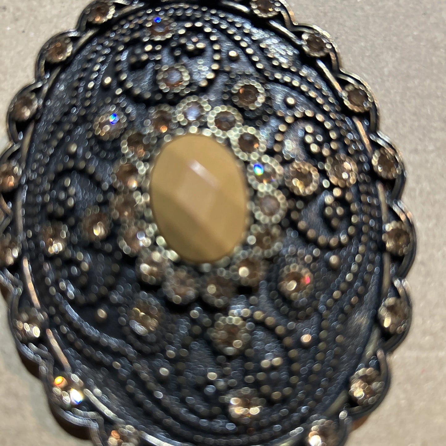 Antique Oval Filigree Belt Buckle - Brass