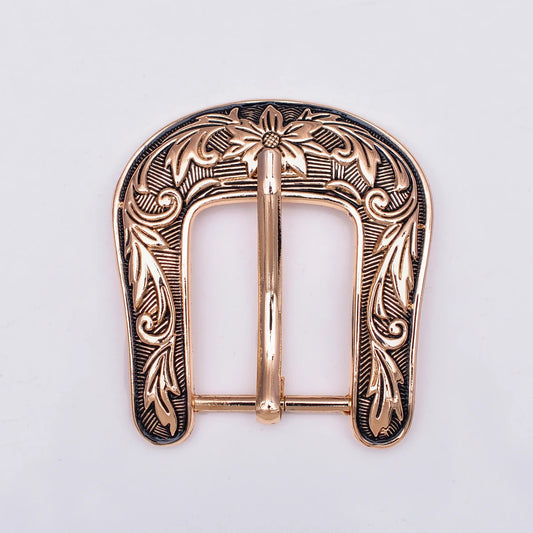 Antique Silver & Bronze Floral Engraved Western Belt Buckle Set - 1" Cowboy/Cowgirl