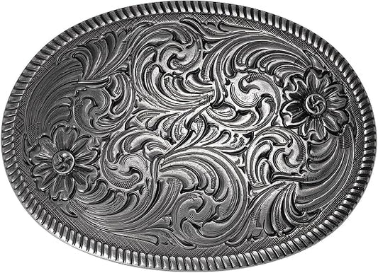 Antique Silver Floral Western Buckle - Heavy-Duty Alloy