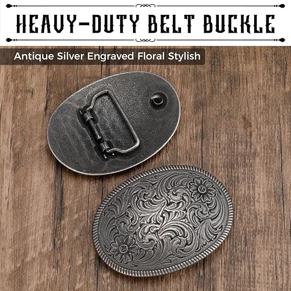 Antique Silver Floral Western Buckle - Heavy-Duty Alloy