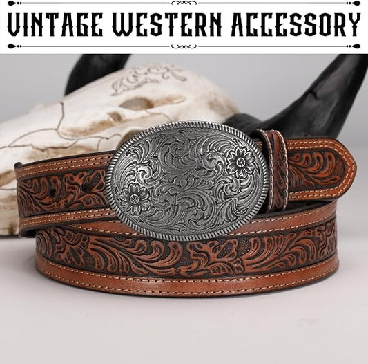 Antique Silver Floral Western Buckle - Heavy-Duty Alloy