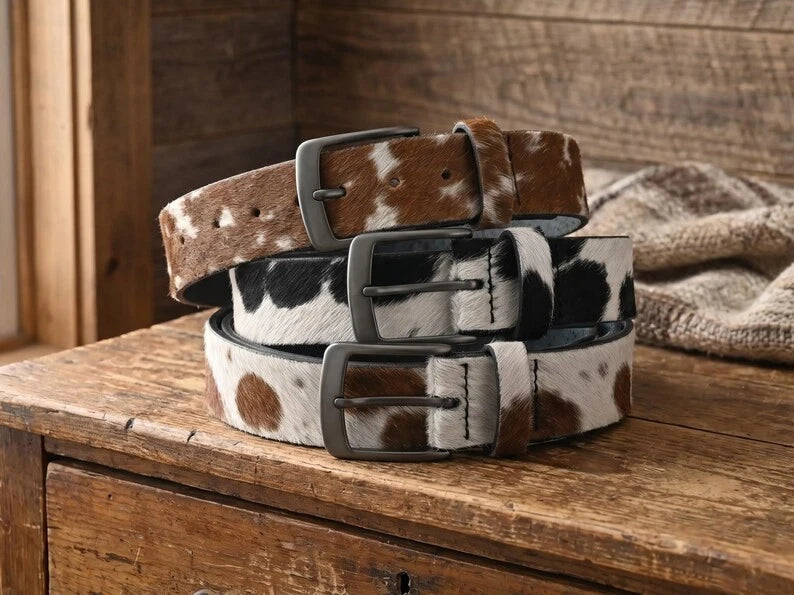Women's Hair-On Cowhide Western Belt - Genuine Leather
